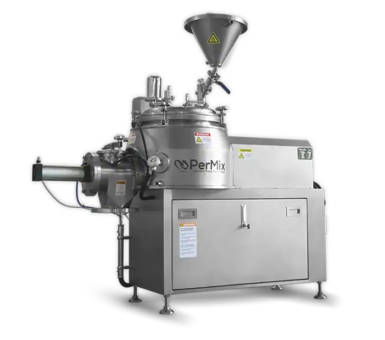 PerMix stainless steel powder mixer machine with control panels, valves, and hopper; ideal for polymer and double planetary mixing.